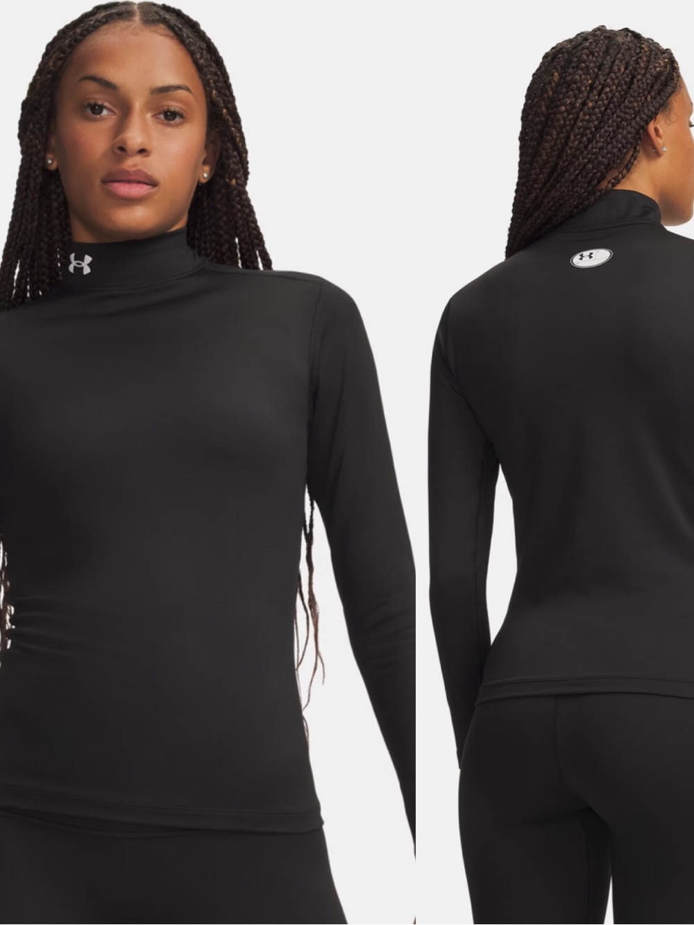 UNDER ARMOUR Women's ColdGear Mock Long Sleeve Top Black Layering Size XS